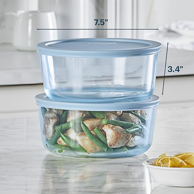 Pyrex Colors Tinted (7 Cup) Large Round Food Storage Container, Snug Fit Non-Toxic Plastic BPA-Free Lids, Freezer Dishwasher Microwave Safe