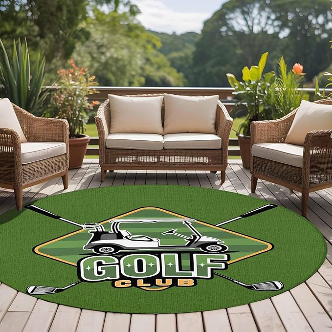 Washable Round Area Rug Golf Club Sports Circle Rugs Floor Carpet for Living Room Bedroom, Green Soft Non Slip Round Rug 5ft