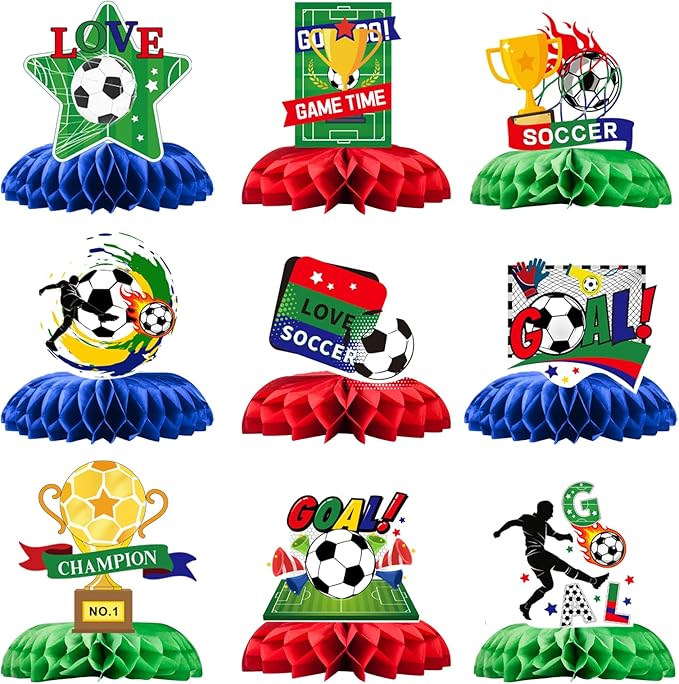 Soccer Honeycomb Centerpieces - 9PCS Soccer Party Decorations, Soccer Game Party Supplies Table Decor for Birthday, 2026 International Soccer Match