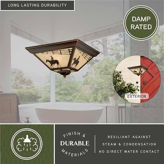 VAXCEL Trail Bronze Rustic Horse Cowboy Square Outdoor Flush Mount Ceiling Light