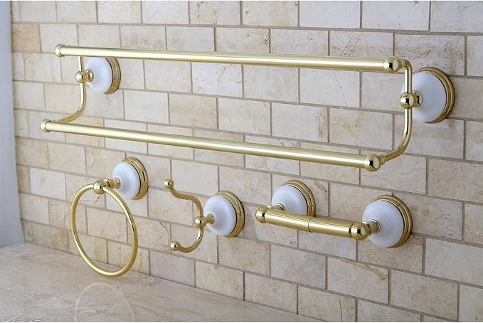 Kingston Brass BAK1113478PB Victorian 4-Piece 24-Inch Dual Towel Bar Bathroom Accessory Set in Polished Brass