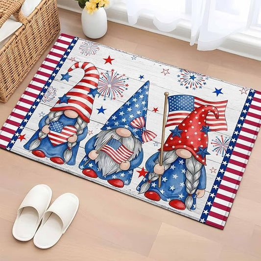 Area Rug 2x3ft, Independence Day USA Flag Star Dwarf Washable Rugs for Living Room Bedroom, Stripes on Wood Grain Soft Non-Slip Area Rugs Rectangle Floor Carpet for Dining Room