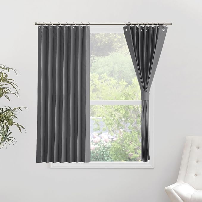 NICETOWN Door Blinds Short Window Curtains Blackout - Privacy Energy Saving Curtains for Bedroom Bathroom Basement Living Room Kitchen, Accordion Door Shade, W38 x L50 inches, Grey, 1 Panel