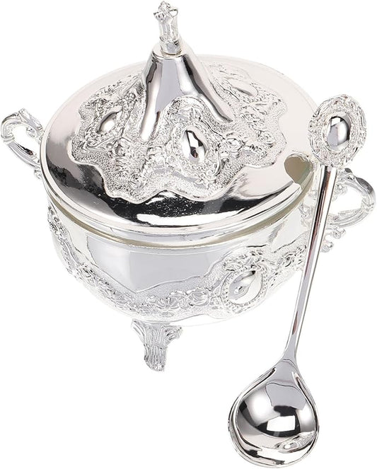OSALADI Elegant Seasoning Box Ornament Zinc Alloy Silver Condiment Dish for Kitchen Decor