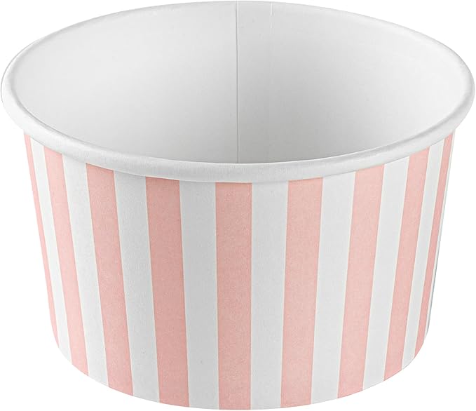Restaurantware-Coppetta 12-Ounce Dessert Cups, 50 Disposable Ice Cream Cups - Lids Sold Separately, Sturdy, Pink And White Paper FroYo Bowls, For Hot And Cold Foods, Perfect For Gelato Or Mousse