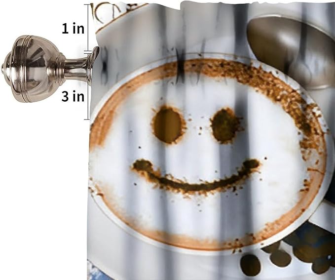 Retro Coffee Valance Curtain, Smiley Latte Art Coffee Typography Cups Wooden Farmhouse Small Window Treatment for Kitchen Cafe Bedroom Dining Living Room Home Decor, 54x18Inch