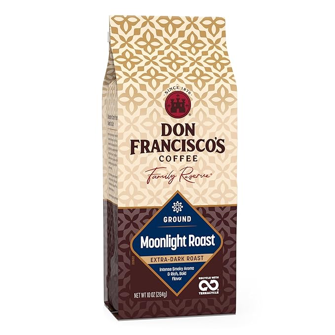 Don Francisco's Moonlight Roast Ground Coffee, Extra Dark Roast – 100% Arabica Coffee, 10 oz Bag