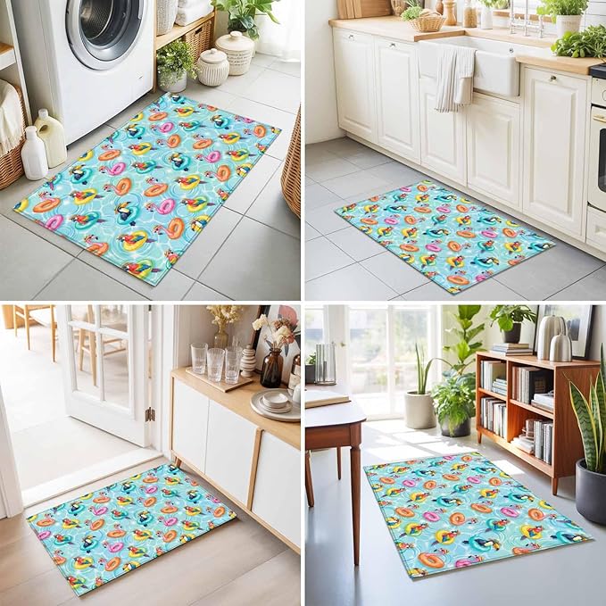 Area Rug 2x3ft, Summer Pool Float Swim Rings Washable Rugs for Living Room Bedroom, Tropical Flamingo Birds Soft Non-Slip Area Rugs Rectangle Floor Carpet for Dining Room