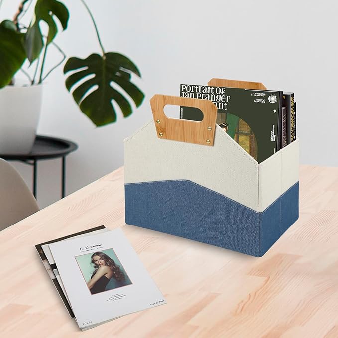 EZDeco Magazine Basket Holder,Magazine Rack Floor,Newspaper Book Storage Bin Foldable Document File Holder,File Folder Organizer for Home or Office