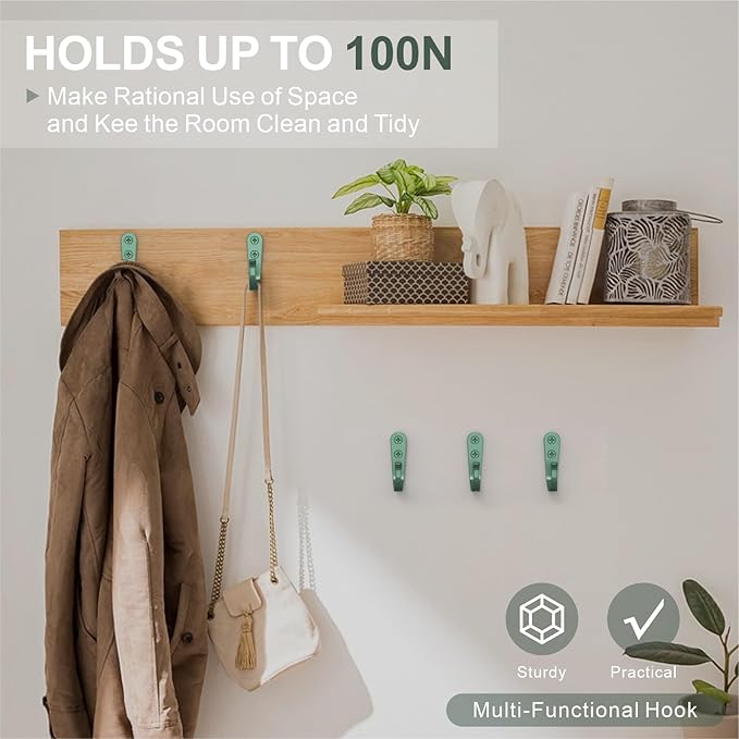 BREYDROK 20PCS Heavy Duty Metal Wall Hooks, Coat Hooks for Hanging - with 40 Screws for Coats Towels Backpacks - Mint Green