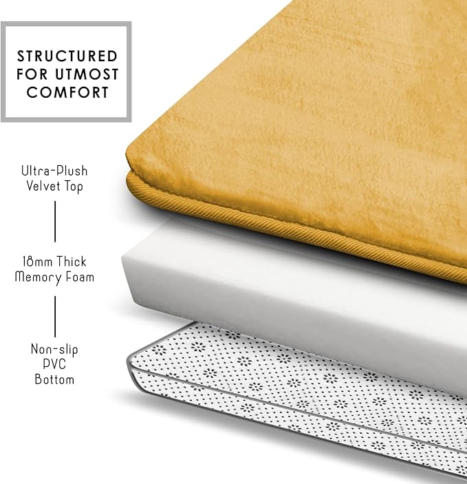 Clara Clark Bathroom Rugs, Velvet Memory Foam Bath Mat, Non-Slip, Machine Washable Bath Rugs - Dries Quickly, Ultra Soft Plush Bath Mats for Bathroom, 17 x 24, Camel Gold