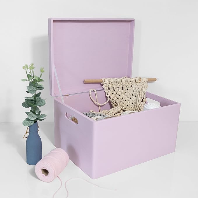 Creative Deco Large Pink Wooden Box Storage with Hinged Lid | 15.8x11.8x9.44in (+-0.5) | Keepsake Gift Box Storage Document | Wood Chest Trunk PRODUCT NOT INTENDED FOR 15 YEARS OR BELOW