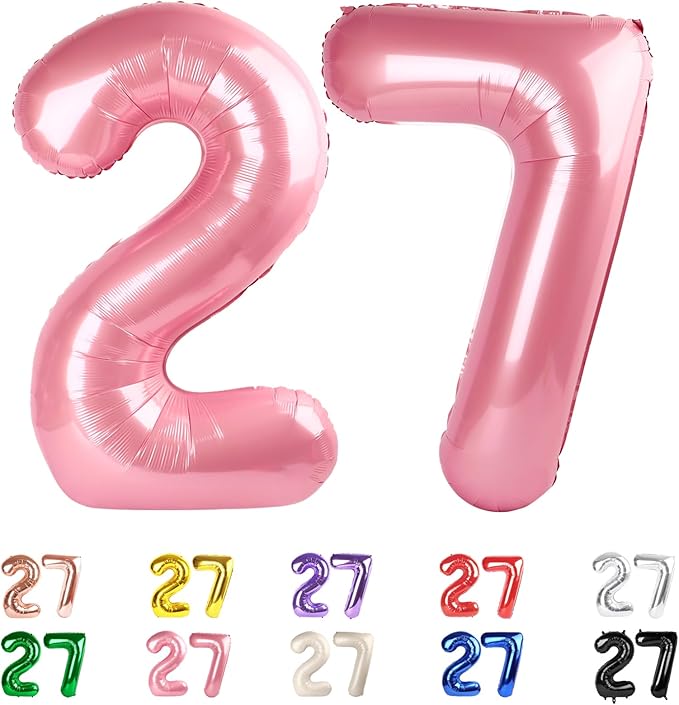 Numbers 27 Balloons, 27 Balloons, 40 In Big 27th Pearl Pink Party Decorations for Women Men Engagement, Wedding, Celebration Party, Graduations, Photo Shoot
