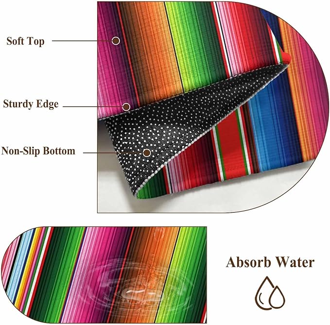 Washable Round Area Rug Mexico Art Colorful Stripes Circle Rugs Floor Carpet for Living Room Bedroom, Color Gradient Lines Soft Non Slip Round Rug 3ft