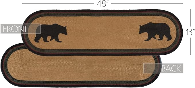VHC Brands Dark Tan Rustic & Lodge Tabletop & Kitchen Wyatt Bear Stenciled Oval Jute Bedding Accessory, Runner 13x48, Brown