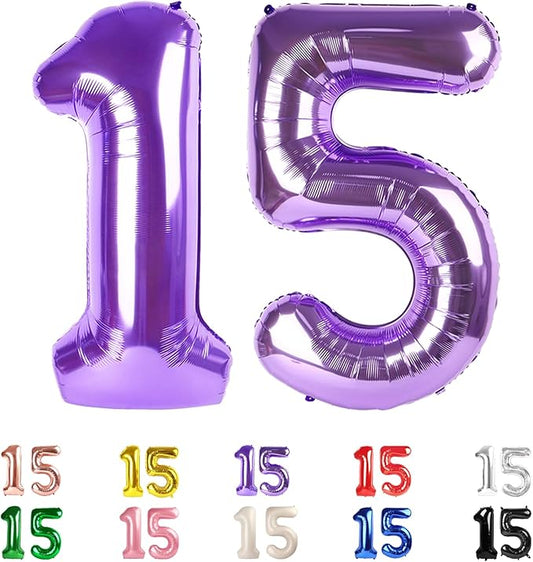 15 Balloons Number, 15th Birthday Decorations for Girls Boys, 51st Purple Birthday Party Decorations 40 In Balloons for Wedding, Celebration Party, Graduations