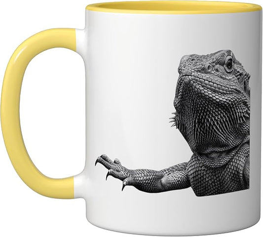 Bearded Dragon Alien Saucer Sci Fi Reptile Kids Ceramic Mug, Yellow/White