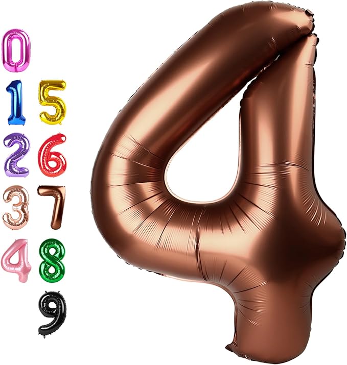 Coffee Brown 4 Balloon Number for 4th Birthday Decorations, 40 Inch Big Number Balloons 4Th for 4 14 40 Anniversaries Celebration Graduation Wedding