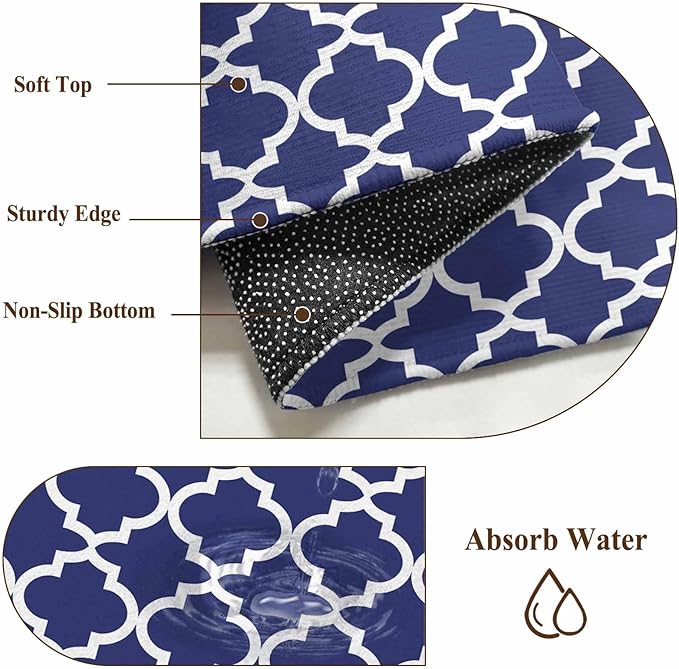 Area Rug 2x3ft, Navy Blue Moroccan Plaid Washable Rugs for Living Room Bedroom, White Line Buffalo Lattice Soft Non-Slip Area Rugs Rectangle Floor Carpet for Dining Room