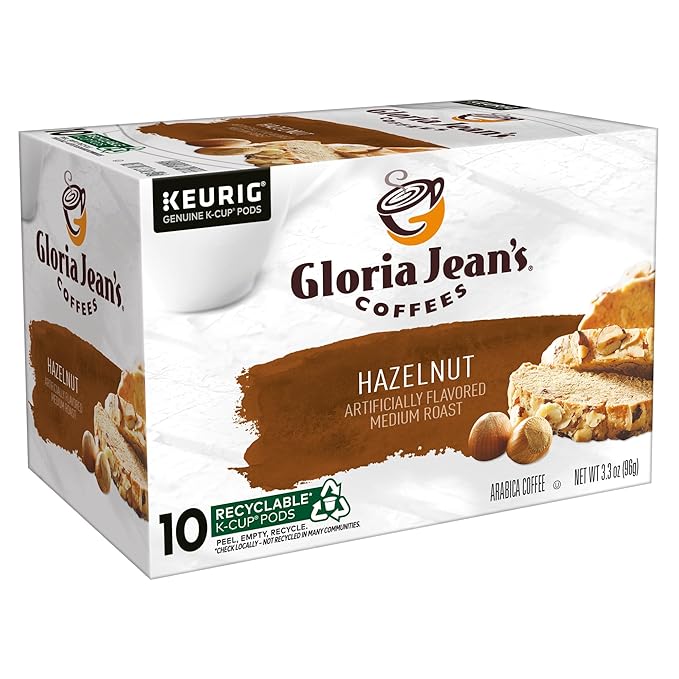 Gloria Jean's Hazelnut Keurig Single-Serve K-Cup Pods, Medium Roast Coffee, 60 Count (6 Packs of 10)