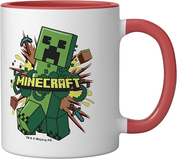 Minecraft Creeper Running From Explosion Ceramic Mug, Red/White