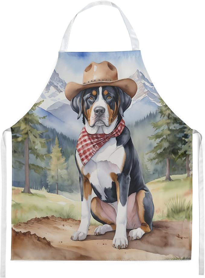 Caroline's Treasures Greater Swiss Mountain Dog Cowboy Welcome Apron Cooking Kitchen Server Baking Crafts Gardening for Adult Women Men, Unisex, Large, Multicolor