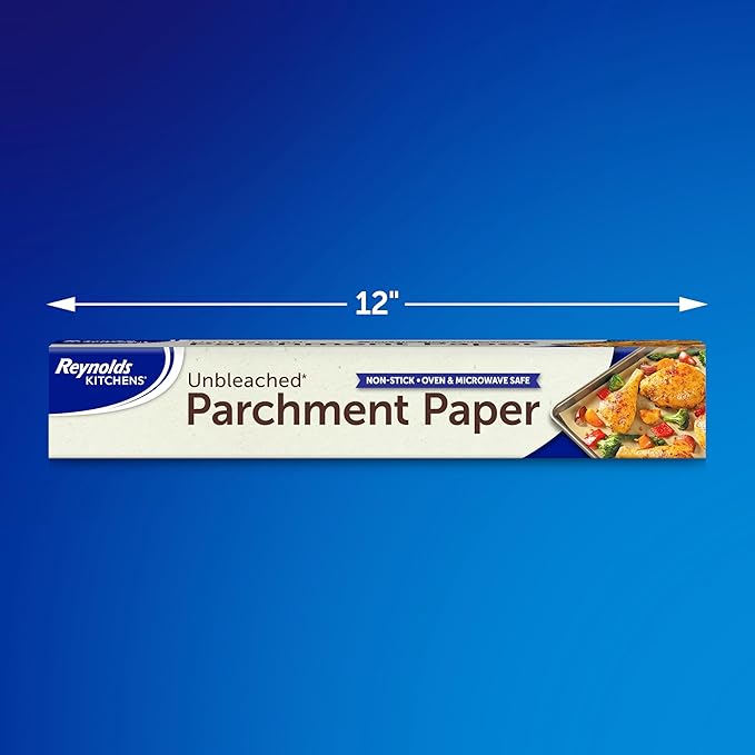 Reynolds Kitchens Unbleached Parchment Paper Roll, Non Stick Parchment Paper for Cooking and Baking, Oven Safe up to 425 Degrees, Chlorine-Free, 45 Feet x 12 Inches, 45 Total Sq. Ft.