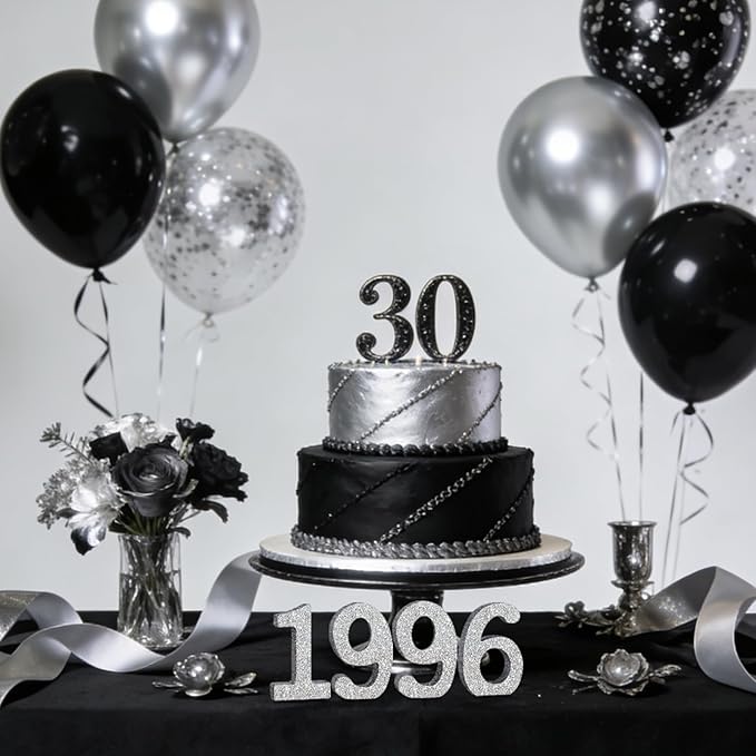 TONIFUL 4 Inch 1996 Silver Glitter Table Centerpiece Sign 1996 Number Block for 30th Birthday Decoration,Thirty Years Old Birthday Table Decoration,Class of 1996 Reunion Decorations or Anniversary