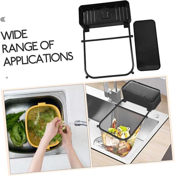 TEHAUX Kitchen Sink Strainer Rack Suction Cup Drain Net Multi-function Rack for Sink Black