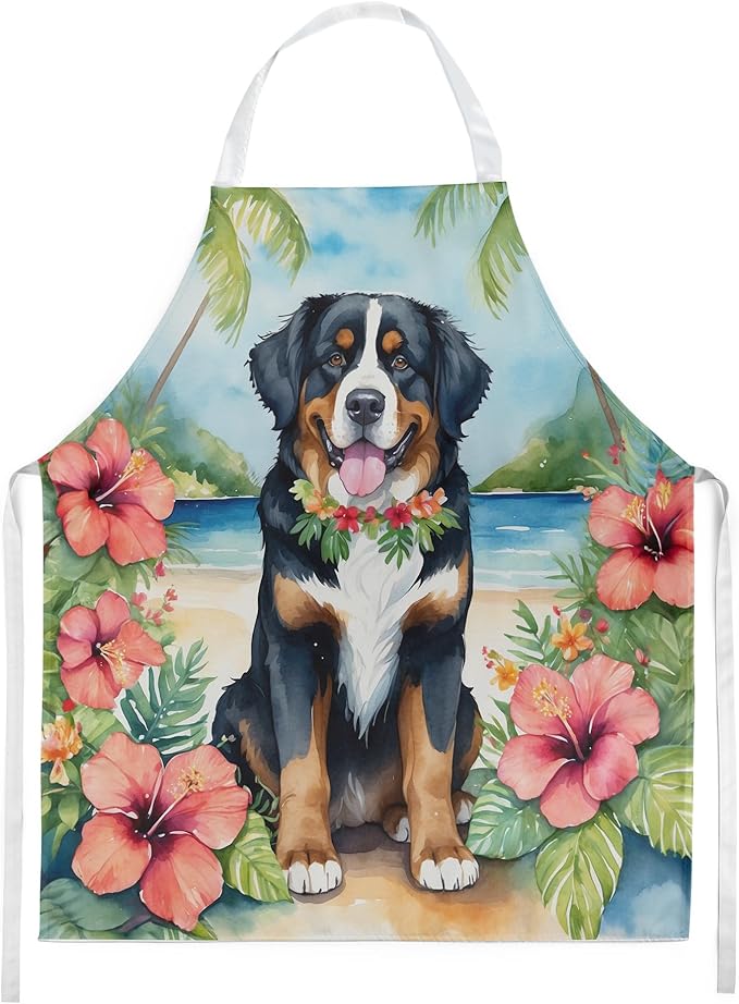 Caroline's Treasures Bernese Mountain Dog Luau Apron Cooking Kitchen Server Baking Crafts Gardening for Adult Women Men, Unisex, Large, Multicolor