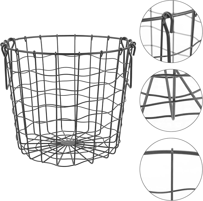 Metal Firewood Organizer Basket with Handle, Outdoor Black Iron Logging Storage Basket for Camping and Fireplace Wood Holder