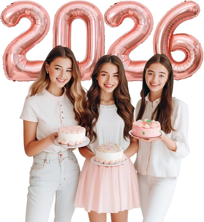Rose Gold 2026 Balloons, 40 Inch 2026 Number Balloon Foil New Year Balloon Numbers for New Years Eve Party Graduation Party Decoration