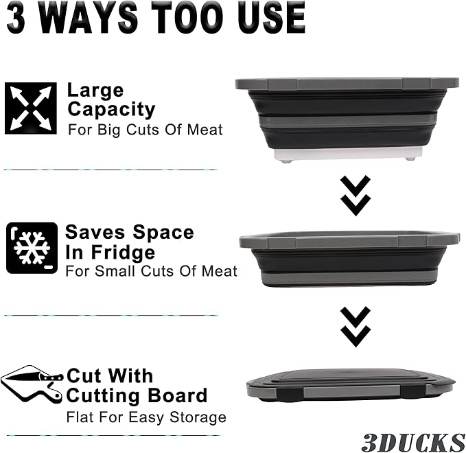 Collapsible BBQ Prep Tub 16L Black | Portable Meat Marinating Container with Locking Cutting Board Lid, BBQ Tongs, Grill Mesh, Silicone Brush & 3 Roasting Sticks for Camping & Outdoor Grilling