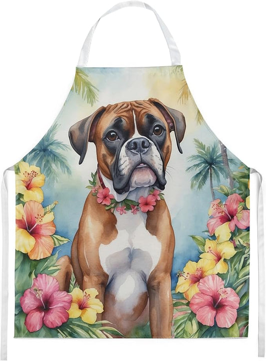 Caroline's Treasures Boxer Luau Apron Cooking Kitchen Server Baking Crafts Gardening for Adult Women Men, Unisex, Large, Multicolor