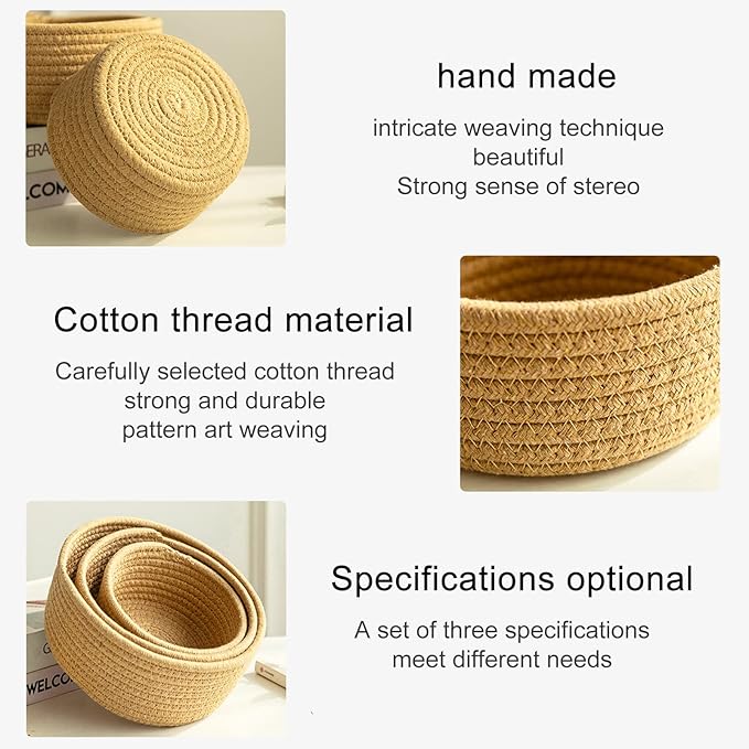 BFYDOAA Cotton Rope Cube Shelf Storage Baskets for Organizing,Decorative Basket for Closet Storage, Baskets for Baby Kid Toys, Soft Cotton Basket Bins for Bathroom Bedroom Organizing