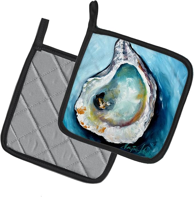 Caroline's Treasures MW1332PTHD Oyster J Mac Pair of Pot Holders Kitchen Heat Resistant Pot Holders Sets Oven Hot Pads for Cooking Baking BBQ, 7 1/2 x 7 1/2