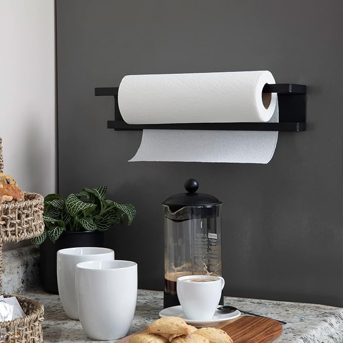 Household Essentials Metal Magnetic Paper Towel Holder, Black