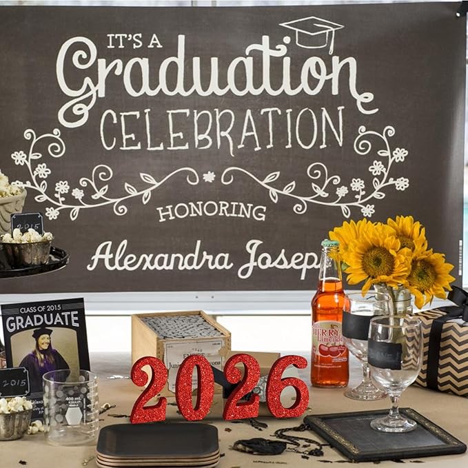 TONIFUL 4 Inch 2026 Red Glitter Table Centerpiece Sign 2026 Number Word Sign,2026 Wooden Numbers Block for New Year Eve,Graduation,Chrismas,Anniversary Party Supplies