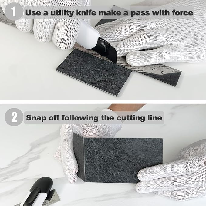 AULIGET 3" x 6" Peel and Stick Backsplash Wall Tiles, PVC Faux Stone Stick on Tiles for Backsplash Kitchen (4, Black Slate)