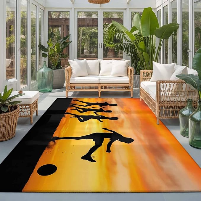 Area Rug 3x5ft, Football Sports Competition Washable Rugs for Living Room Bedroom, Sunset Background Soft Non-Slip Area Rugs Rectangle Floor Carpet for Dining Room