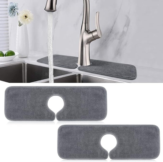 PoYang 2 Pack Faucet Mat for Kitchen Sink Splash Guard Short: Super Absorbent Microfiber Sink Water Splash Guard Behind Kitchen Faucet Mat for Bathroom, RV Protector, Machine Washable 17.7'' x 4.7''