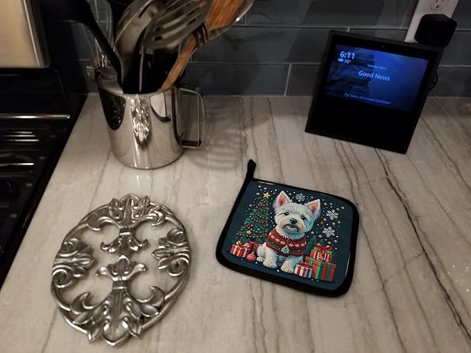 Caroline's Treasures Westie Christmas Pair of Pot Holders Kitchen Heat Resistant Pot Holders Sets Oven Hot Pads for Cooking Baking BBQ, 7 1/2 x 7 1/2