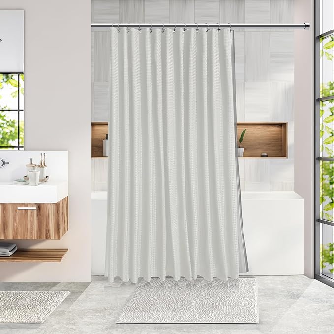 Clara Clark Bathroom Accessories Set - Bathroom Set, Bathroom Sets with Shower Curtain and Rugs, Shower Curtain Set with Bathroom Trash Can - White - 22PC