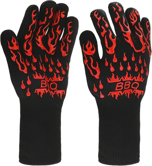 M METERXITY 1-Pair BBQ Gloves, 1472°F Heat Resistant Non-Slip Grilling Oven Gloves for Barbecue/Baking/Cooking [L Size, Red]