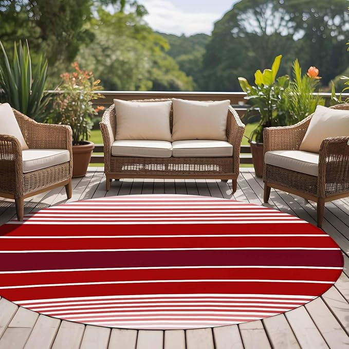 Washable Round Area Rug Abstract Gradient Red White Stripes Circle Rugs Floor Carpet for Living Room Bedroom, Ombre Modern Art Soft Non Slip Round Rug 5ft
