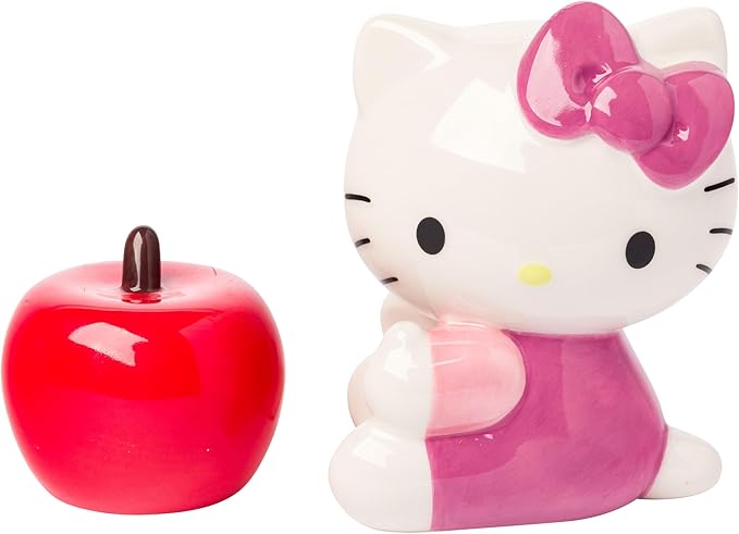 Silver Buffalo Sanrio Hello Kitty 3D Ceramic Salt and Pepper Shaker Set, 5.25” L x 2.6” W x 4” H