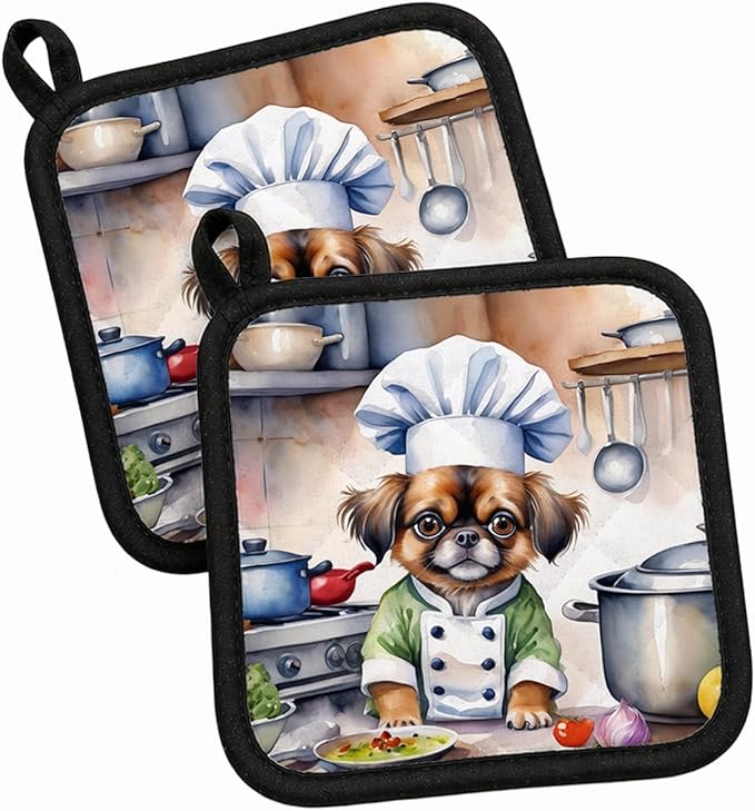Caroline's Treasures Tibetan Spaniel The Chef Pair of Pot Holders Kitchen Heat Resistant Pot Holders Sets Oven Hot Pads for Cooking Baking BBQ, 7 1/2 x 7 1/2