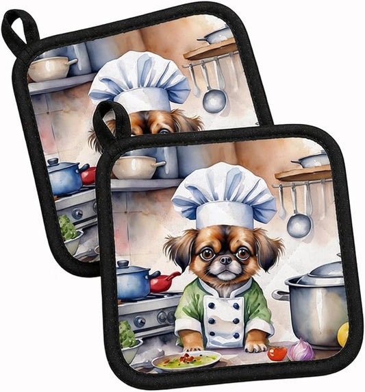 Caroline's Treasures Tibetan Spaniel The Chef Pair of Pot Holders Kitchen Heat Resistant Pot Holders Sets Oven Hot Pads for Cooking Baking BBQ, 7 1/2 x 7 1/2