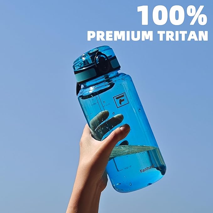 Fanhaw 32 Oz Clear Tritan Water Bottle, BPA-Free & Leak-Proof, Wide Mouth with Anti-dust Chug Lid, Reusable Plastic Bottle for Gym, Travel, School & Office (Clear&Black)