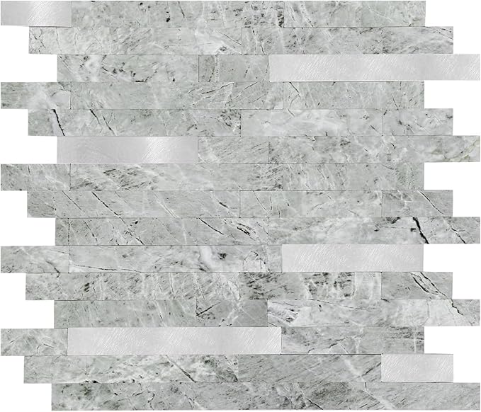 Yipscazo 20 Sheets Peel and Stick Stone Metal Tile Backsplash, Stick on Tiles for Backsplash Kitchen, Bathroom, Laundry Room, Camper, Fireplace (12'' X 12'', Polished Gray)